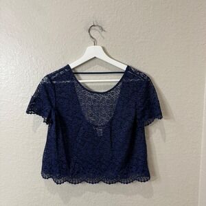Victoria's Secret Navy Blue Floral Lace Open Back Crop Top Y2K Fairy Grunge Sz S